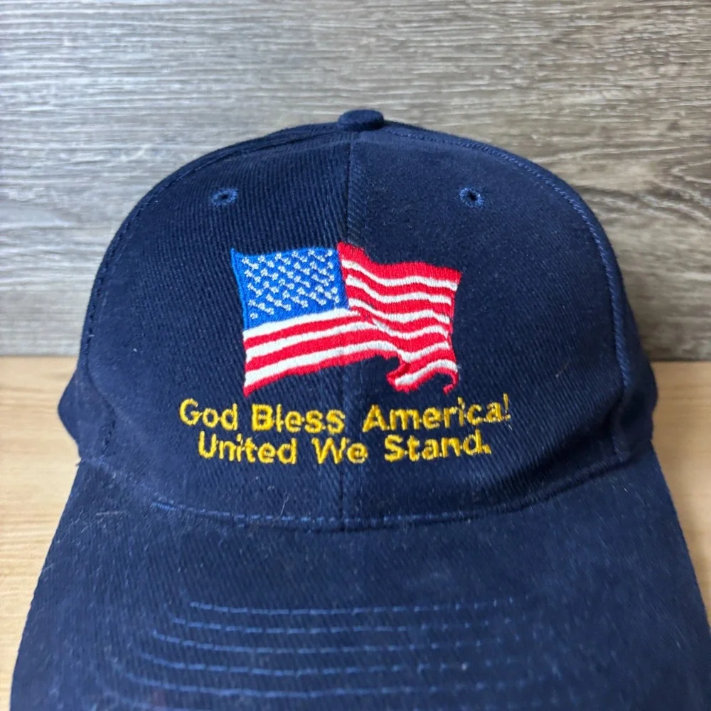 God Bless America Hat Cap Strap Back Blue United We Stand Adjustable Mens